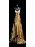 Modest A line Halter Gold Satin College Formal Outfit Long Prom Graduation Dresses For Teens HZ0311