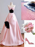Timeless Ball Gown Sweetheart Pink Satin Long Prom Dresses Inspiration Party Gowns HZ0311