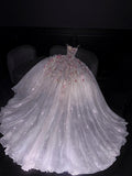 Princess Ball Gown Strapless Pink Floral Tulle Long Formal Evening Dress Formal 18th Birthday Gowns Prom Dresses HZ0311