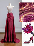 Sparkly Sheath Strapless Burgundy Sequin Long Prom Dresses Impress 18th Birthday Outfits Party Gown HZ0311