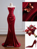 Romantic Mermaid Strapless Red Satin Long Prom Dresses Impress 18th Birthday Outfits Party Gown HZ0311