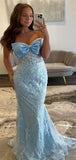 Unique Blue Applique Sweetheart Mermaid Long Prom Dress Ideas, Evening Party Dresses HZ0311