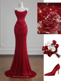 Sparkly Mermaid Sweetheart Red Sequined Formal Evening Dress Gowns Long Prom Dresses HZ0311