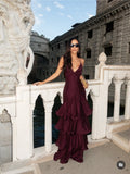 Classy Mermaid Spaghetti Strap Burgundy With Ruffle Prom Dresses Wedding Guest Dress 20th Birthday Outfits HZ0311