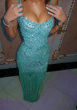 Classy Mermaid Square Neck Blue With Beaded Bodice Long Prom Dresses Formal Dress 20th Birthday Outfits HZ0311