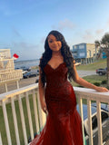 Dark Green Mermaid Tulle Lace Prom Dress Winter Gown Semi Formal Grad Long Prom Dress For Teens HZ0311
