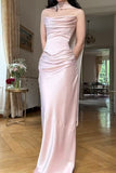Simple Mermaid Strapless Pink Satin With Pleated Scarf Long Prom Dresses Formal Dress Party 20th Birthday Outfits HZ0311