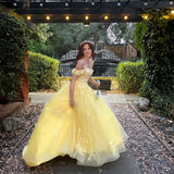 Cute Ball Gown Off The Shoulder Tulle Yellow Long Quinceanera Dress Birthday Sweet 15 16 Birthday Outfits HZ0311