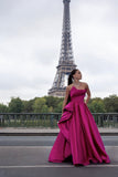 Stunning Ball Gown Strapless Hot Pink Satin With Ruffle Long Prom Dresses Inspiration Party Formal Graduation Dress HZ0311