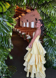 Stunning Ball Gown Strapless Yellow Satin With Ruffle Long Prom Dresses Inspiration Party Formal Graduation Dress HZ0311