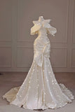 Plain Wedding Dresses Mermaid Off The Shoulder Short Sleeves Satin Pleated Brides Dress Fitted Long Bridal Gowns HZ0311