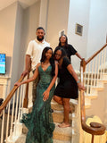 Sexy Prom Dresses Inspiration Mermaid Spaghetti Strap Dark Green Sequin Semi Formal Party Dress For Teens High Schools HZ0311