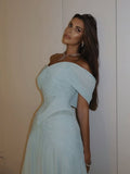 Sexy Mermaid Off The Shoulder Light Sky Blue Chiffon Prom Dresses Party Dress Long Evening Dresses HZ0311