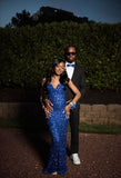 Gorgeous Mermaid Royal Blue Sequins Bodice Prom Dresses Long Formal Party Gown HZ0311