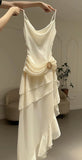 Modest Mermaid Spaghetti Strap Ivory Chiffon Party Dress Pleated Prom Dresses HZ0311