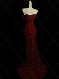Classy Mermaid Sweetheart Red Slit Sequins Long Evening Gowns Prom Dresses HZ0311