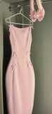 Simple Sheath Spaghetti Strap Pink Long Prom Dresses Formal Dress 20th Birthday Outfits HZ0311