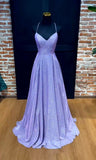 Sparkly A line Spaghetti Strap Lilac Sequin Long Prom Dresses Senior Graduation Dance Evening Outfits HZ0311