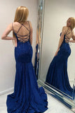 Sparkly Navy Beaded Mermaid Backless Long Prom Dress HZ0311