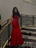 Mermaid Prom Dresses Red Spaghetti Straps Sexy Special Dress Lace Appliques Beaded Party Gowns HZ0311