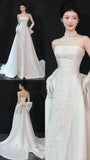 Wedding Gowns Dresses Elegant Modest for Bride Sheath Strapless With Lace Petite/Plus Size Bridal Gowns For Women's Wedding HZ0311