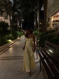 Simple Prom Dresses Pastel Yellow Satin Evening Formal Gown Wedding Guest Dress HZ0311