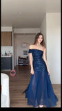 Sparkly Mermaid Navy Blue Long Prom Dresses Formal Sparkly Evening Gowns HZ0311