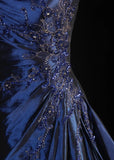 Stunning Navy Blue Strapless Beaded Long Prom Dresses Evening Formal Dress HZ0311