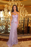 Charming Purple Sweetheart Sleeveless Mermaid Prom Dresses Gem Column With Ruffle Pleats HZ0311