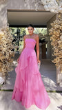 Elegant Ball Gown Strapless Dusty Orange Tulle Evening Women Party Dresses Long Formal Prom Dress 16 Birthday Gown HZ0311