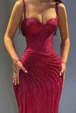 Glitter Bodycon Prom Dress with Sweetheart Neck Spaghetti Straps Ruched Side Slit For Teens High Schools HZ0311
