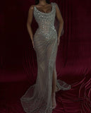 Sparkling Mermaid Strapless One Shoulder Silver Sequin Inspo For People Women Girls Formal Party Gowns Long Prom Dresses HZ0311