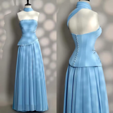 Elegant A line Strapless Blue Evening Dress Women Party Long Formal Dresses Prom 16 Birthday Party Ladies Gown HZ0311
