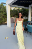 Yellow Mermaid Yellow Satin Sweetheart Long Evening Prom Dresses Wedding Guest Dress HZ0311