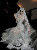 Princess Wedding Dresses Mermaid High Neck Lace Tulle Bodice Brides Dress Style For Brides Fitted Long Bridal Gowns HZ0311