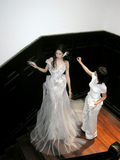 Princess Wedding Dresses Mermaid One Shoulder Lace Tulle White Brides Dress For Brides Fitted Long Bridal Gowns HZ0311