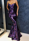 Mermaid Prom Dresses Spaghetti Straps Sexy Special Dress Sequins Grape Party Gowns HZ0311