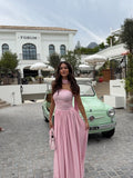 Simple A line Strapless Pink Chiffon With Scarf Ruched Long Evening Prom Dresses Wedding Guest Dress HZ0311