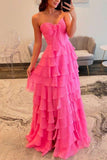 Chiffon Fuchsia Sweetheart Tiered Ruffles Prom Dress with Multi Layers A line 2026 Formal Evening Gowns HZ0311