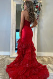 Mermaid Strapless Sequins Lace Appliques Prom Dress 2026 Formal Evening Gowns HZ0311