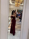 Sexy Prom Dresses Inspiration Mermaid Off The Shoulder Dark Burgundy With Split Semi Formal Party Dress For Teens High Schools HZ0311