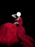 Elegant Ball Gown Sweetheart Red Tulle With Cape Beadings Floor Length Inspiration Long Prom Dresses HZ0311