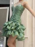 Vintage Sheath Halter Green Halter Drop Waist Hoco Gowns Short Birthday Dress Homecoming Dresses Hoco Gown HZ0311