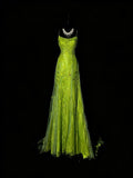 Stunning Mermaid Spaghetti Straps Green Tulle Lace Long Prom Dresses Evening Outfits Formal Dress HZ0311