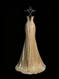 Modest Mermaid Spaghetti Straps Gold Sequin College Formal Outfit Long Prom Graduation Dresses For Teens HZ0311