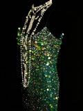 Vintage Mermaid Spaghetti Straps Green Sequin With Beads Bodice College Formal Outfit Long Prom Graduation Dresses For Teens HZ0311