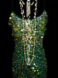 Vintage Mermaid Spaghetti Straps Green Sequin With Beads Bodice College Formal Outfit Long Prom Graduation Dresses For Teens HZ0311