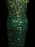 Vintage Mermaid Spaghetti Straps Green Sequin With Beads Bodice College Formal Outfit Long Prom Graduation Dresses For Teens HZ0311