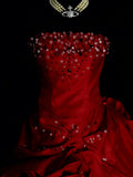 Modest Ball Gown Strapless Red Satin 80s Long Prom Dresses Inspiration Party Gowns Vintage Sweet 16 Dress HZ0311