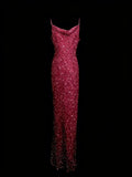 Sparkly Sheath Spaghetti Strap Pink Sequins Senior 80s Prom Dresses High School Long Formal Dress HZ0311